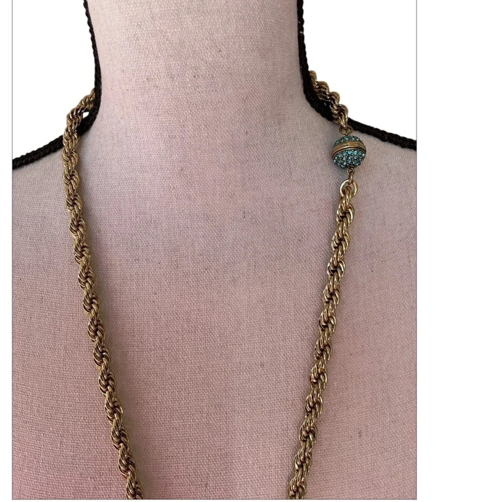 Heidi Daus Gold and Teal Tassel Necklace